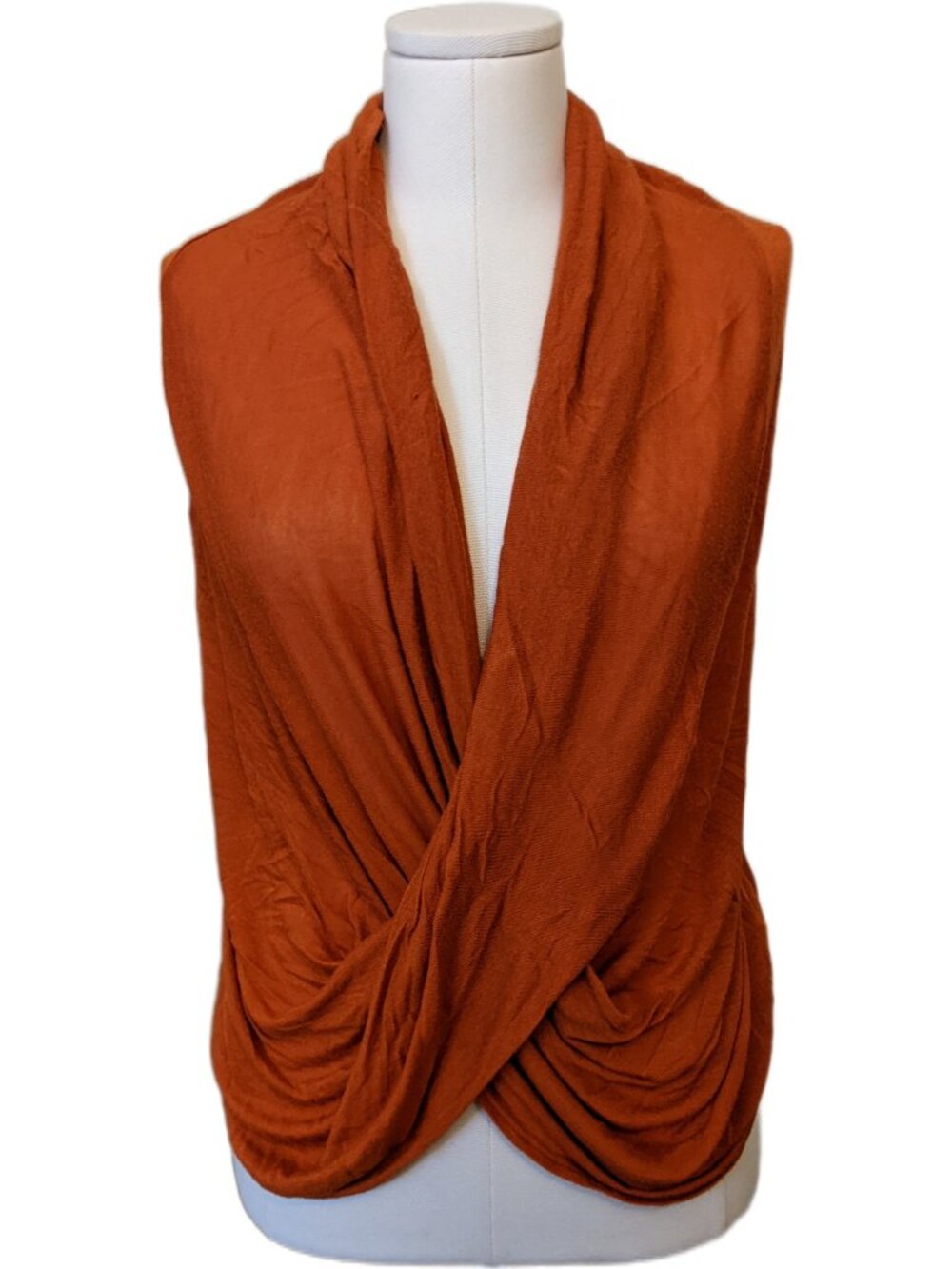 Burnt Orange Twist Front Wrap Top Deep V Neck Boho Earthcore Layering Artsy Fall